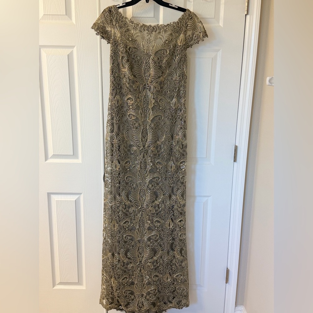 Tadashi Shoji Gold Lace Maxi Dress